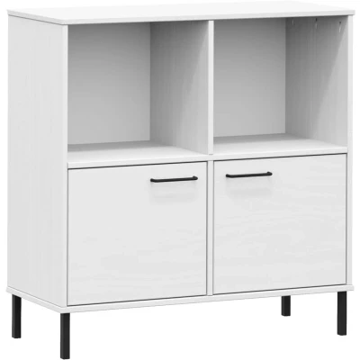 Image of vidaXL Bookcase with Metal Legs White 90x35x90.5 cm Solid Wood OSLO