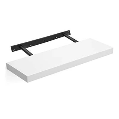 Image of VASAGLE Floating Shelf, Wall Shelf for Photos, 60 cm, Decorations, in Living Room, Kitchen, Hallway, Bedroom, Bathroom, White LWS26WT