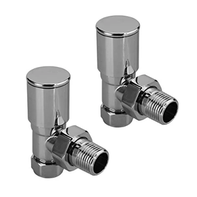 Image of ELEGANT Modern Angled Chrome Premium Radiator Valves for Central Heating Pair