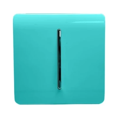 Image of Trendi Switch Fan Isolator 10A Triple Pole Chrome Rocker in Bright Teal