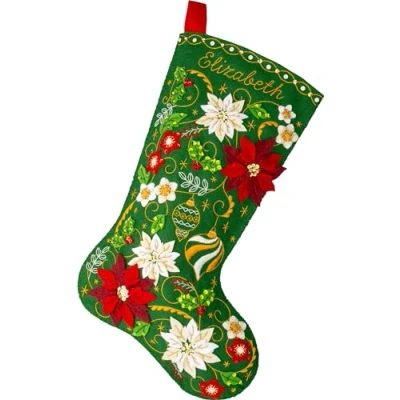 Image of Bucilla, Poinsettia Elegance, Felt Applique 18&quot; Stocking Making Kit, Perfect for Holiday DIY Arts and Crafts, 89684E