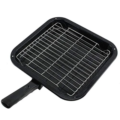 Image of Spares2go Small Square Grill Pan, Rack &amp; Detachable Handle for Stoves Oven Cookers