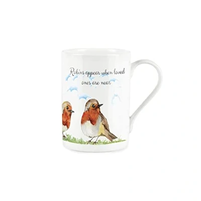 Image of Purely Home Birds Mug &#039;Robins Appear When Love Ones are Near&#039; Fine Bone China Style White Sympathies/Loss Coffee/Tea Present Gift