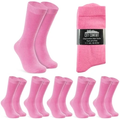 Image of CityComfort Mens Calf Socks, Breathable Crew Socks Multipack Gifts (Pink 6 Pack)