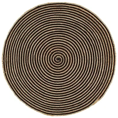 Image of vidaXL Handmade Jute/Cotton Area Rug Black Spiral Design, Round 120cm, Living Room and Home Décor Mat