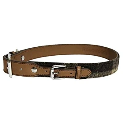Image of Rosewood Luxury Leather Dog Collar, 12 16inch, tartan tweed check