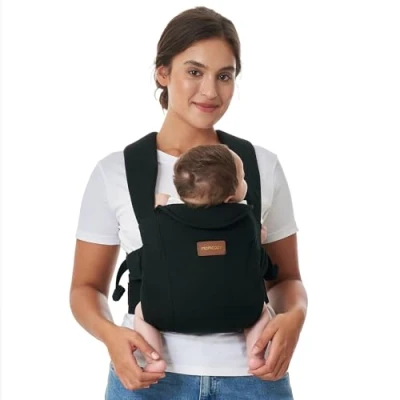 Image of Momcozy Newborn Carrier WeeSnug Lightweight and Cozy Comfort for 7 25 lbs, Ergonomic Cross Back Support, Effortless to Put On, Hands Free Baby with Lumbar Black