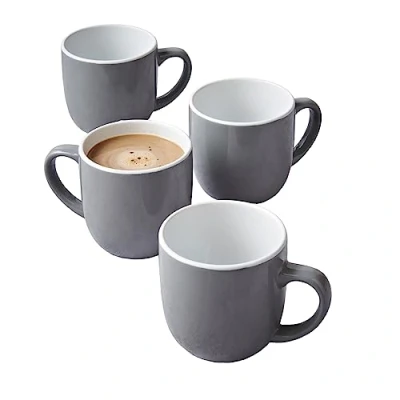 Image of HOMELOX Glossy Set of 4 Tea Coffee Mugs Cups Kitchenware Quality Stoneware Hot Drink Mug (Grey)