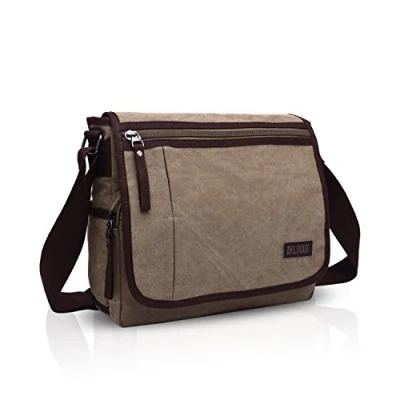 Image of FANDARE Simple Men Postman Messenger Bag Portable Business Student Outdoor Travel Shoulder Large Capacity Multi Pocket Wear Resistant Canvas Khaki