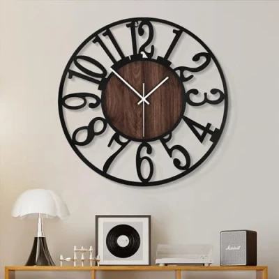 Image of HAITANG Large Wall Clocks,Silent,Non Ticking,Battery Operated Big Retro Round Modern Wood Clock for Living Room, Bedroom,Dinning Room,Farmhouse,Office,Home Decor 20IN(50cm, Black Arabic Number)