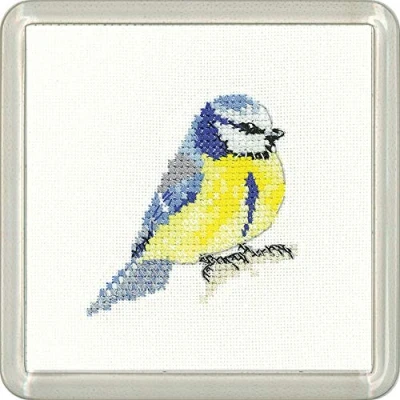 Image of Heritage Crafts Little Friends Coaster Cross Stitch Kit Blue Tit