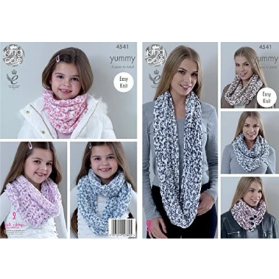 Image of King Cole Knitting Pattern Easy Knit Ladies &amp; Girls Snoods Yummy Chunky (4541)