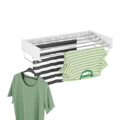 Image of Relaxdays Wall Mounted Clothes Airer, Folding, 15 x 80 40.5 cm, Space Saving, Laundry Drying Rack, Extendable, White, Steel, Stainless steel