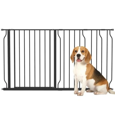 Image of PawHut Dog Gate Wide Stair w/ Door Pressure Fit Pets Barrier for Doorway, Hallway, 76H x 75 145W cm Black