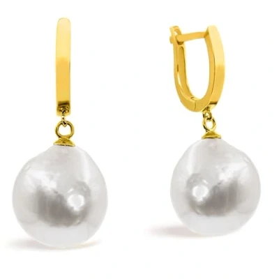 Image of Women Pearl Earrings Freshwater Cultured Pearls Big White Baroque 12,00 13,00 mm by Secret &amp; You 18k Gold Plated