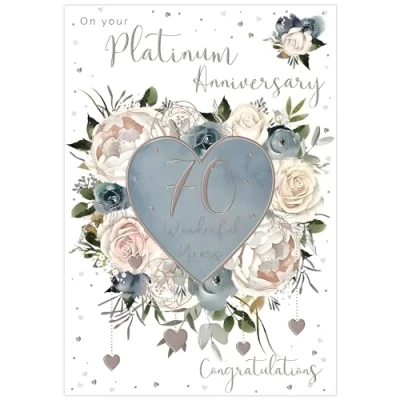 Image of ICG 70th Milestone Platinum Anniversary Card 70 Years Floral Heart with a Copper Foil Finish