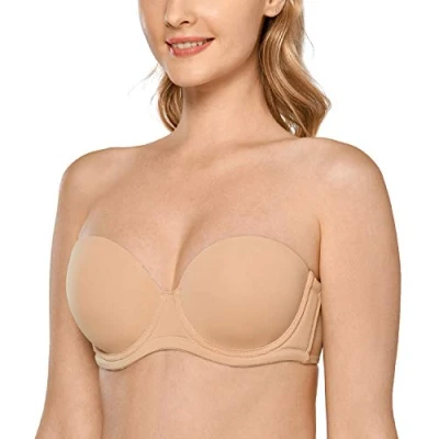 Image of Delimira Women&#039;s Strapless Bra Push Up for Bigger Bust Multiway Underwire Smooth Bandeau Taupe Tan 40G