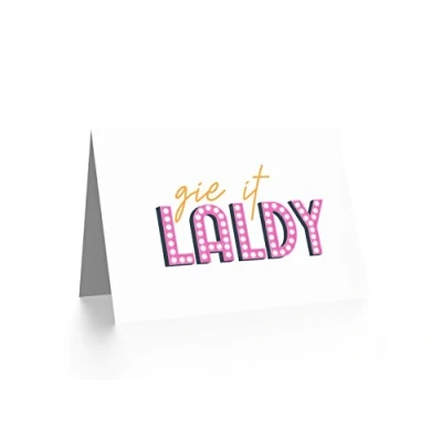 Image of Wee Blue Coo Scottish Phrase Gie it Laldy Apply With Vigour Scotland Greetings Card