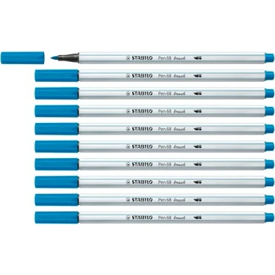 Image of Premium Fibre Tip Pen with brush STABILO 68 Pack of 10 Light Blue