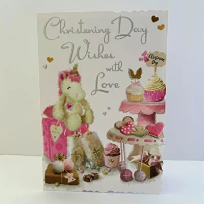 Image of Jonny Javelin Christening Day Wishes with Love Card Girl Unicorn
