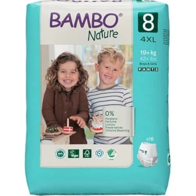 Image of Bambo Nature Size 8 (19+kg) Training Pants, Pack of 16 Nappy, Soft and Secure Pull Up Pants for Ultimate Comfort Enhanced Protection, Eco Labelled Disposable Nappy