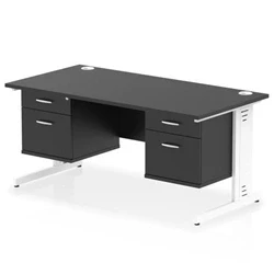 Image of Impulse 1600x800 Desk Black/White Cable Managed 2x2 Drawer Fixed Ped