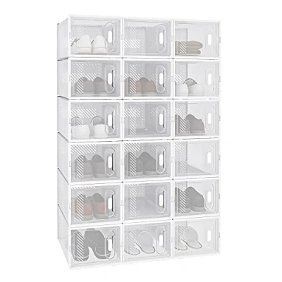 Image of WOLTU 8pcs Shoe Storage Boxes Wardrobe Organiser Trainer Container with Clear Front Lid, Plastic Foldable Stackable, Transparent SRX13tp UK