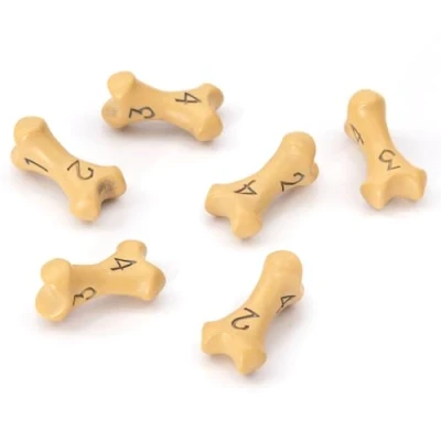Image of D4 Dice Set of Six 4 Sided Skull &amp; Bone Themed RPG Dice. Cool Unique Gift for Dungeons Dragons (DND), Warhammer, D&amp;D, Pathfinder, D and D. (Ancient Yellow)