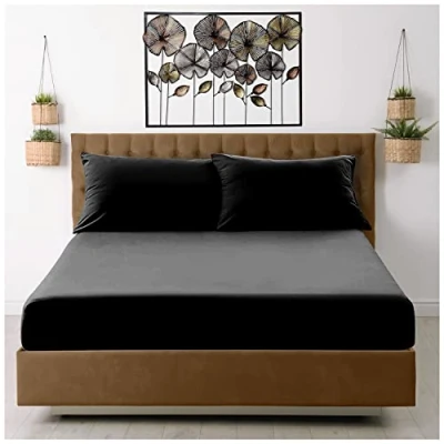 Image of GC GAVENO CAVAILIA Extra Deep, Non Iron Percale Fitted Sheet, Super Soft Plain Dyed Easy Care Bedding, Polycotton, Black, Double