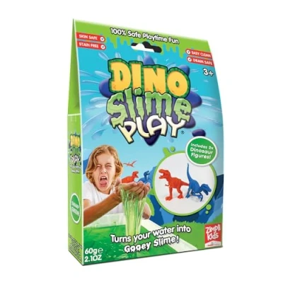 Image of Dino Slime Play Green from Zimpli Kids, 2 x Dinosaur Figure Set, Magically turns water into gooey, colourful slime, Toys for Ages 3 and up, Kit Boys &amp; Girls, STEM Educational Toy