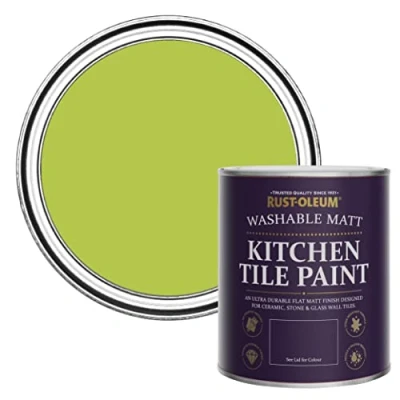 Image of Rust Oleum Green water resistant Kitchen Tile Paint in Matt Finish Key Lime 750ml