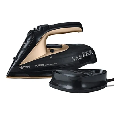 Image of Tower T22008BKG CeraGlide Cordless Steam Iron with Ceramic Soleplate and Variable Function, Black Gold
