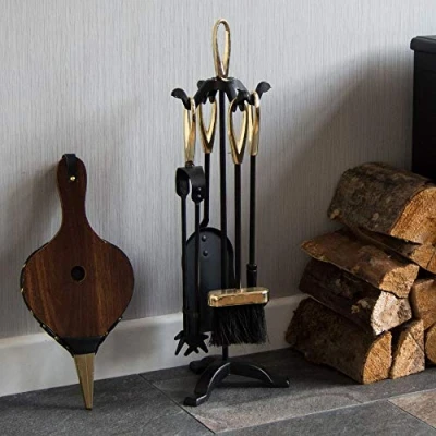 Image of Fire Vida Buxton Companion Set, Metal, Black/Brass, 5 Piece