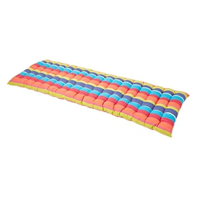 Image of HOMESCAPES Multi Colour Stripe Garden Bench Cushion 3 Seater Seat Pad for Patio Furniture Kitchen or Dining Indoor &amp; Outdoor Use Comfortable 100% Cotton Thick 143 cm Wide