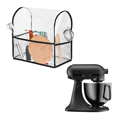 Image of kwmobile Cover Compatible with KitchenAid 4,3 4,8 Litre TPU Plastic Case w/ 3 Pockets for Accessories Transparent/Black