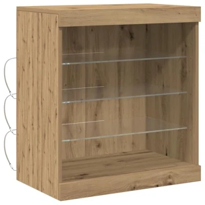 Image of vidaXL Modern Rectangular Sideboard with Glass Shelves Oak Particle Board Storage Unit for Dining/Living Room