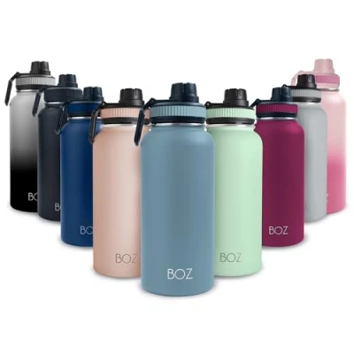 Image of BOZ Stainless Steel Water Bottle Vaccum Insulated 32 Oz Wide Mouth BPA Free Sport for Gym with Spout Lid Thermal Hot &amp; Cold 1 Litre Slate Blue Waterbottle