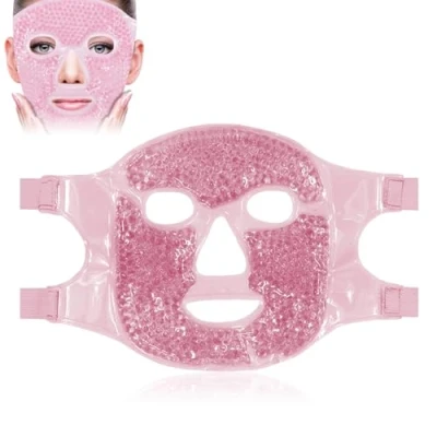Image of Ice Mask Face Cold Pack Cooling Mask, Eye Masks Reduce Puff, Dark Circles, for Reusable Gel Beads Puffy Eyes Migraine Relief, Pink