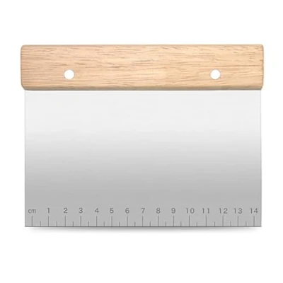 Image of Lamkrtlp Dough Scraper, Stainless Steel Scraper with Wooden Handle and Measurement Guide, Multipurpose Kitchen for Pizza, Bread, Pastry, Cake Baking Shaping (Square)