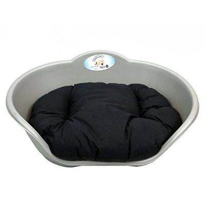 Image of KetoPlastics DOG BED GREY PLASTIC WITH BLACK CUSHION/MEDIUM HEAVY DUTY PET DOG/CAT/ANIMAL/SLEEP/BASKET