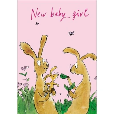 Image of New Baby Girl Congratulations Card Quentin Blake Illustrated Design Rabbit Family Made in the UK Eco Friendly