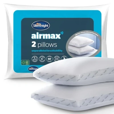 Image of Silentnight Airmax Pillow Pack of 2 Air Mesh Sides Maximising Airflow Preventing Overheating for a Cool Night&#039;s Sleep Machine Washable and Hypoallergenic Bed