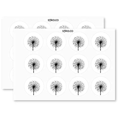Image of stika.co Pack of 24, 72, 240 Sketched Dandelion Stickers, Paper Labels, Crafts Stickers (72)