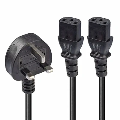 Image of Lindy 2.5m UK 3 Pin Plug to 2 x IEC C13 Splitter Extension Cable, Black