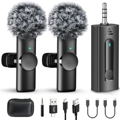 Image of Dual Wireless Lavalier Microphone for Camera/iPhone/Android Phone/Laptop/Computer, Professional Plug Play Lapel Video Recording, Interview, Vlogging