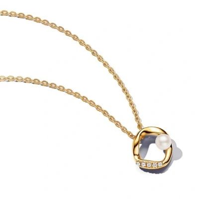 Image of Pandora Essence 14k gold plated necklaces with white treated freshwater cultured pearls, 45