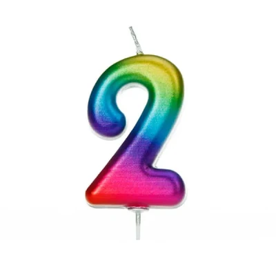 Image of Anniversary House Age 2 Metallic Numeral Moulded Pick Candle Rainbow