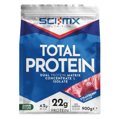 Image of SCI MX Total Protein Dual Concentrate &amp; Isolate Powder Lean Muscle Development Strawberry No Added Sugar 4.2g BCAAs + 22g per Serving 900g