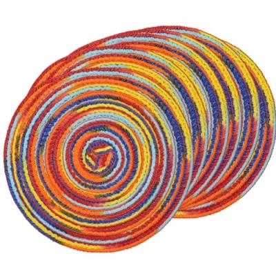 Image of SCF2017 18CM Round Woven Cotton Yarn Placemats Heat Resistant Table Mats Set of 6,Rainbow red