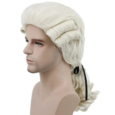 Image of Karlery Judge Colonial Wig Man Long Wave Beige Washington Halloween Costume Cosplay